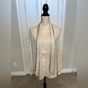 Express Relaxed Portofino Button-Up Long Sleeve Blouse Neck Tie Cream Off-White